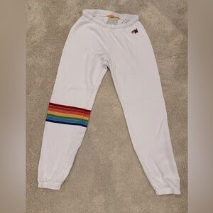 Aviator Nation White Sweatpants Rainbow Stripe | Size L | Excellent Condition